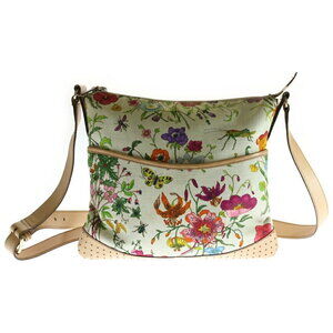 GUCCI Flora Flower Floral perforated leather shoulder bag Beige Tan